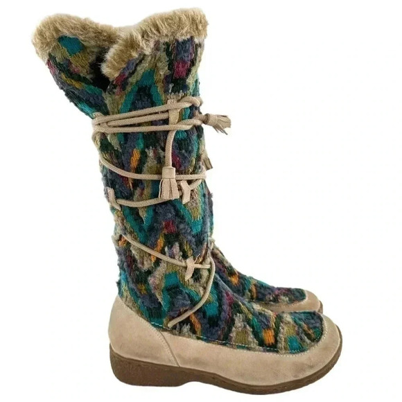Sam Edelman boots size 9 multicolored wool suede knee high bohemian boho tribal - Picture 2 of 14